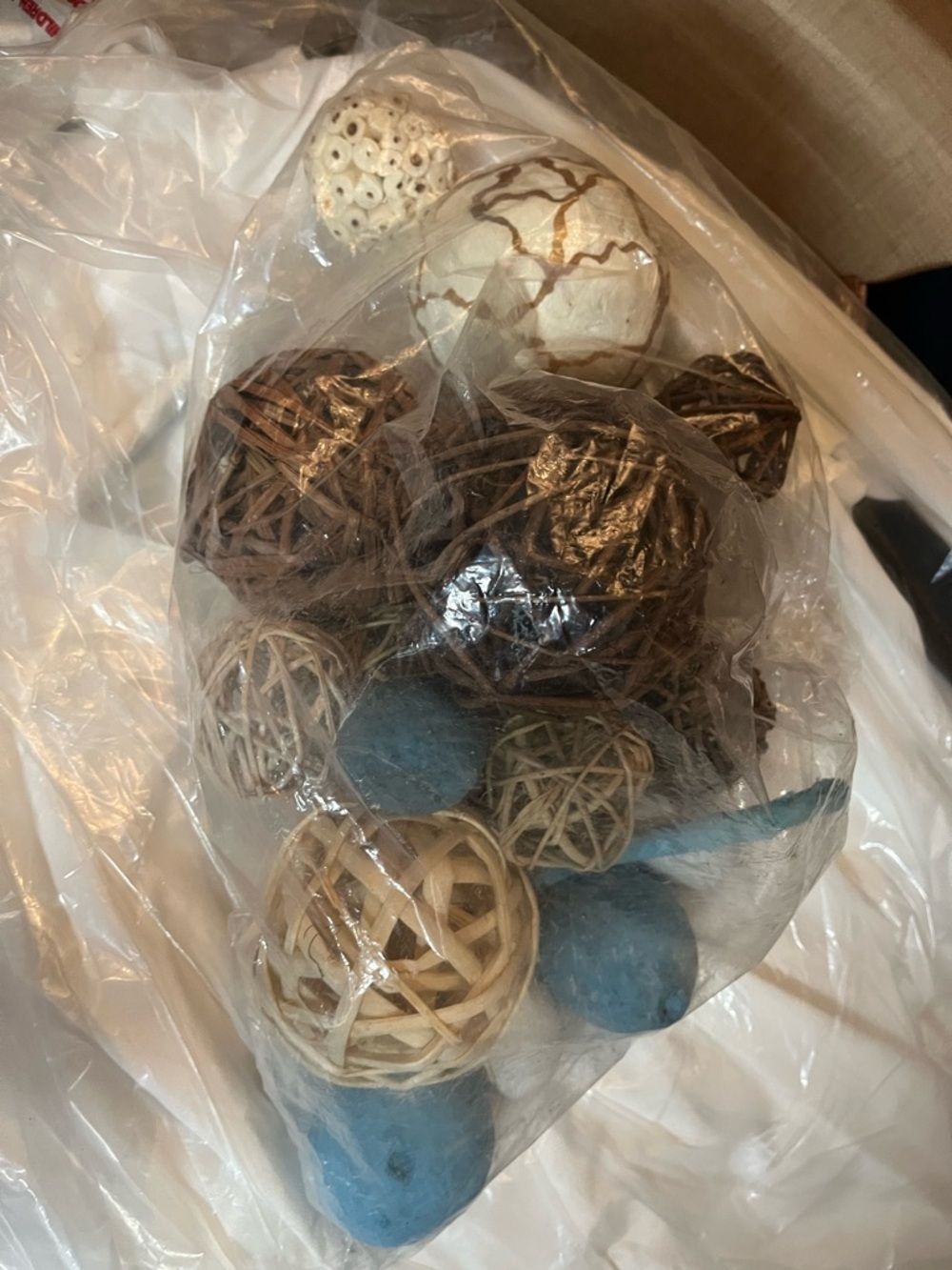 Decorative Natural Rattan and Blue Accent Balls - Pack+ fall pillow